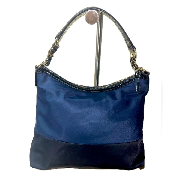 HP 🎉Kate Spade Blue Black Color Block Nylon Serena Top Handle Handbag Hobo Purse - Picture 4 of 16